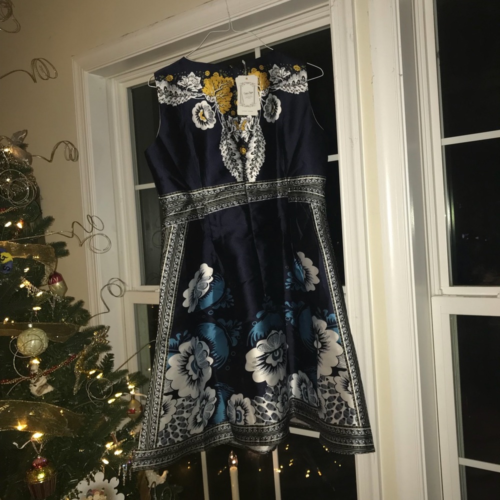 Coeur de Vague Blue Floral A-line Dress Sz 10